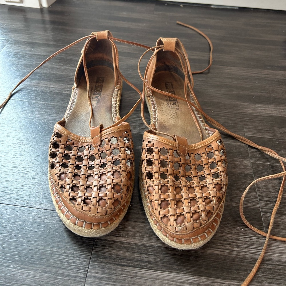 Ankle Wrap Leather Espadrilles